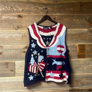 Vintage Eagle’s Eye Knit Vote Sweater Vest Political Patriotic USA Americana